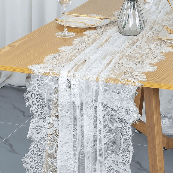 10 Pack White Sheer Lace Table Runner, 14ร71 Inch Vintage Floral Lace Table Runner for Wedding Bridal Shower Decor