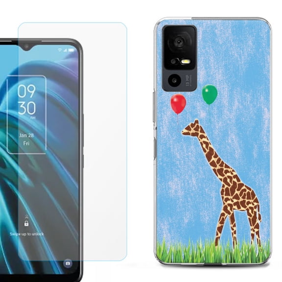 OneToughShield ® for TCL 40 XE 5G Shockproof Fashion Phone Case, with Tempered Glass Screen Protector - Giraffe/Balloon