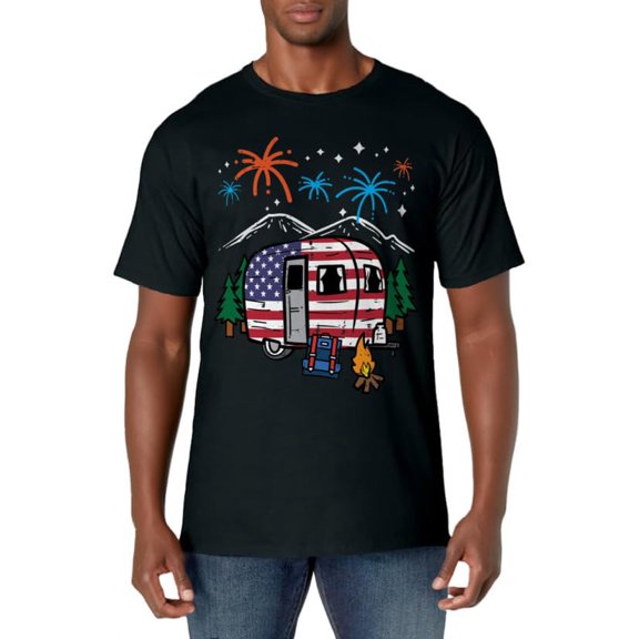 4th July Camper Van US Flag Patriotic Camping Women Kids Men T-Shirt