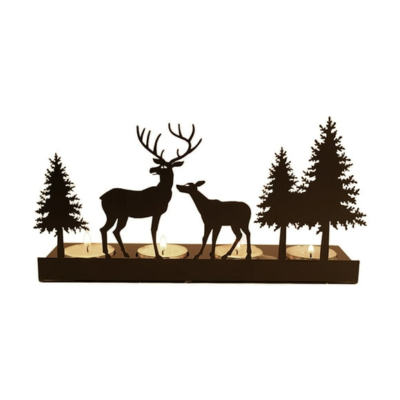 RoamHome Bougeoir de Noël en Fer Fait à la Main avec Base en Forme de Cerf - Décoration de Table en Métal pour Maison Festive, Manteau de Cheminée et Salle à Manger, Bougeoir Multi-Tailles pour une Ambiance des Fêtes (11.6x6in)