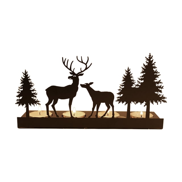 RoamHome Handcrafted Iron Christmas Deer Candlestick with Tree Base -Metal Tabletop Decor for Festive Home, Mantelpiece & Dining Room, Multi-Size Candle Holder for Holiday Ambiance (11.6x6in)