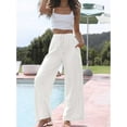 thumbnail image 5 of Women's Summer Linen Blend Palazzo Pants - Wide Leg Trousers with Pockets, Drawstring & Elastic Waist, Lightweight Casual, 5 of 6