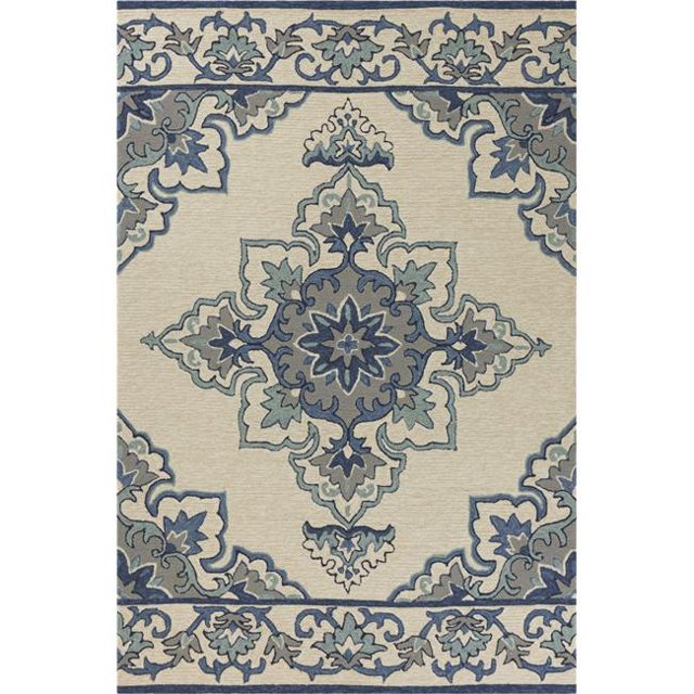 HomeRoots 353307 Tapis Ivoire et Bleu en Polypropylène Traité aux UV de 2 Pi x 3 Pi