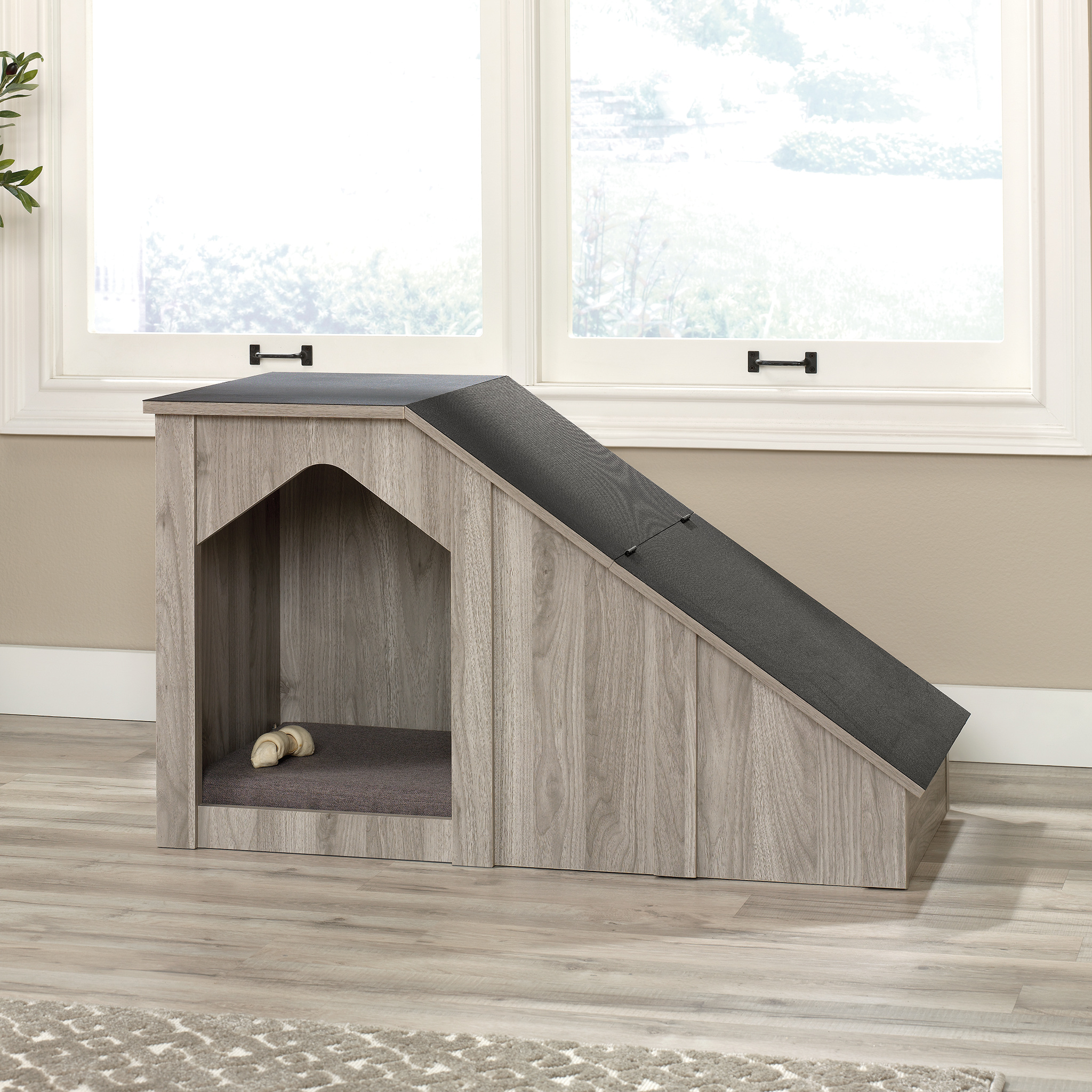 Sauder 424839 Rufus Dog House With Ramp, Light Walnut Finish