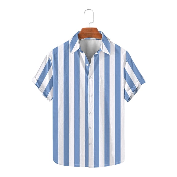 REZUOFI Mens Striped Print Short Sleeve Lapel Shirt Casual Button Down Breathable Loose for Summer Daily Office Wear
