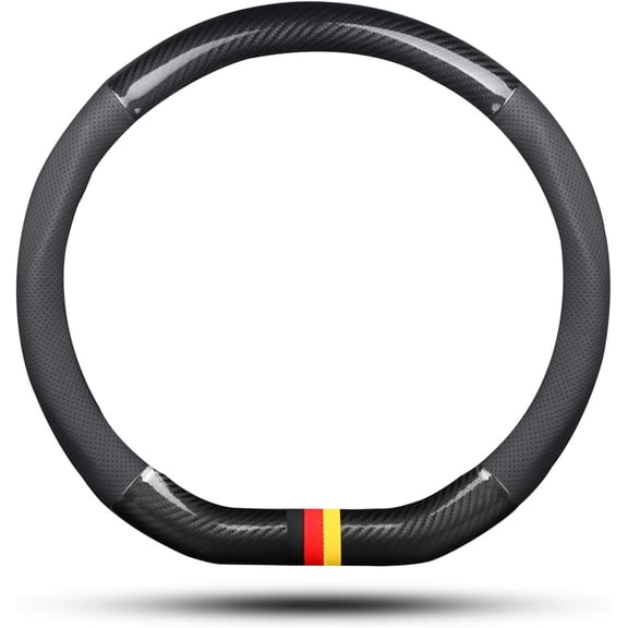 D-shape Car Steering Wheel Cover Sport Carbon Fiber and PU Leather Universal For Diameter 38cm Non-slip Car Steering Wheel Protector, Black-G