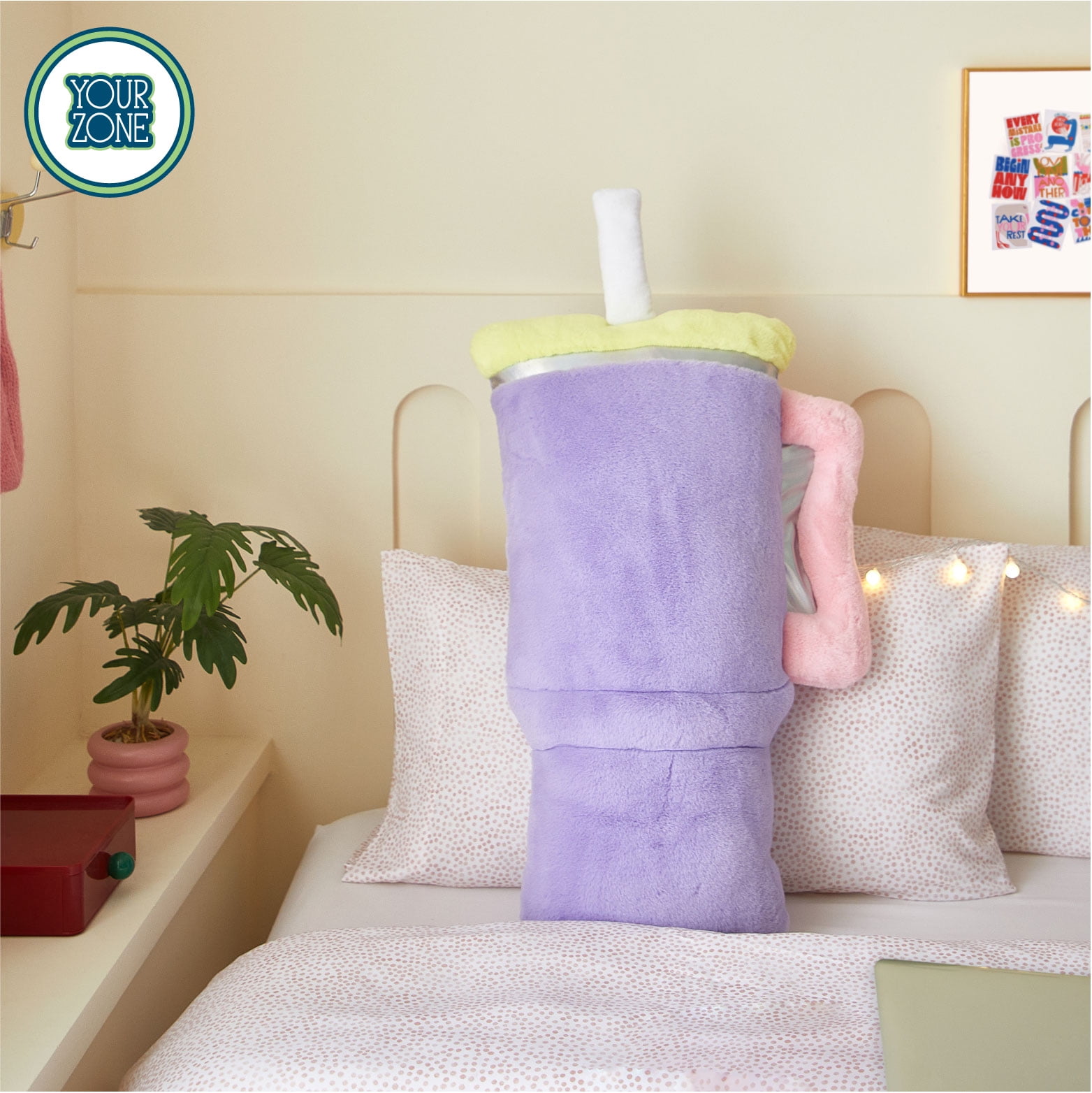 Your Zone Tumbler Travel Cup Shaped Plush Body Pillow, Purple, Soft & Cozy