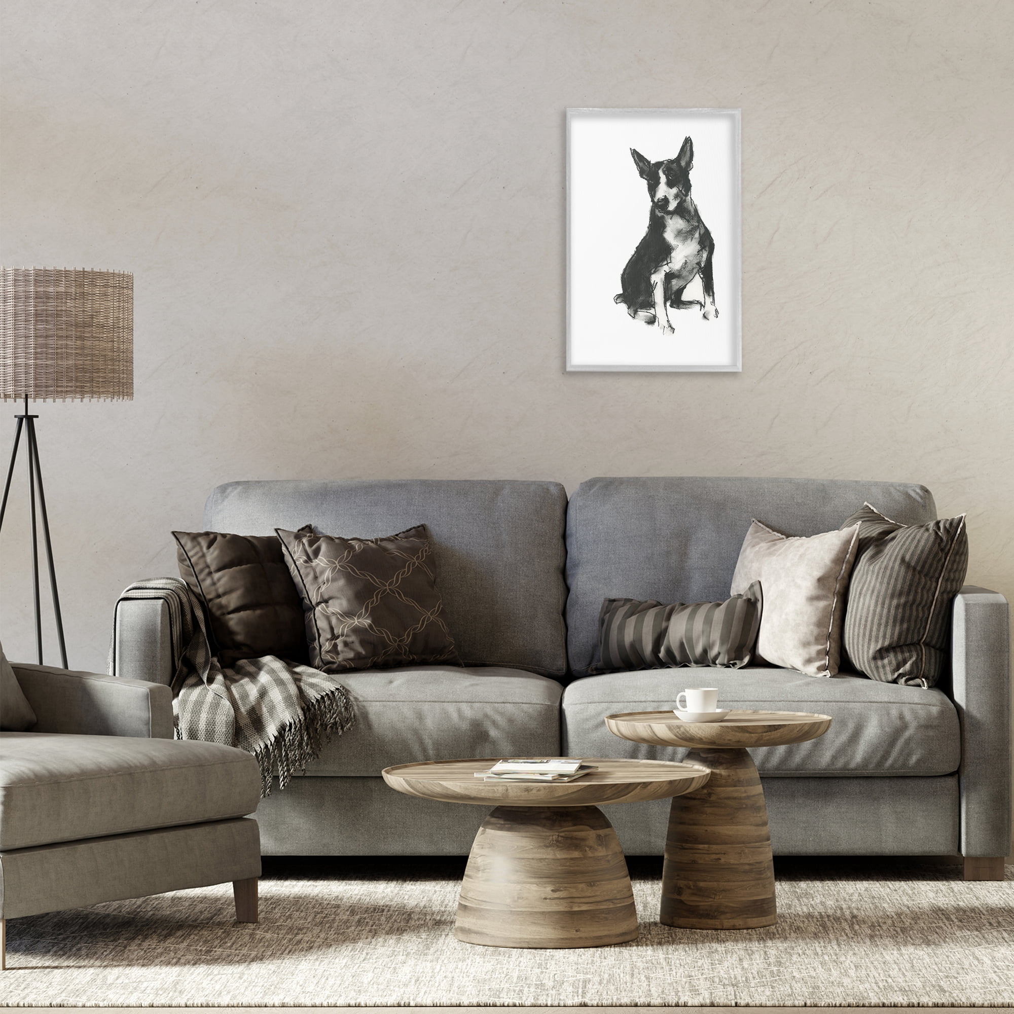 Stupell Industries Charcoal Dog Drawing Animals & Insects Drawing Gray Framed Art Print Wall Art, 16 x 24