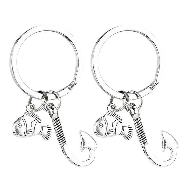 Fish Keyring 2Pcs Fishing Hooks Bag Keychains Portable Decoration 6X2.8Cm Silver Classmates
