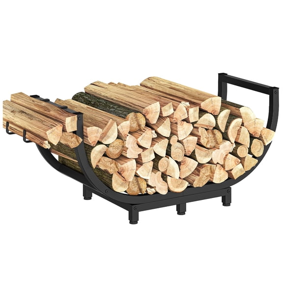 HOOBRO Steel Firewood Rack with Tool Hook & Adjustable Feet, Black
