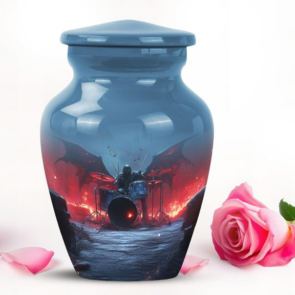 Blue Dark Drum urn for ashes adult male - Small memorial urn for ashes for women & men 3 inch 2 pcs