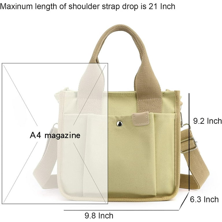 Small Canvas Tote Bag with Pockets for Women, Cute Mini