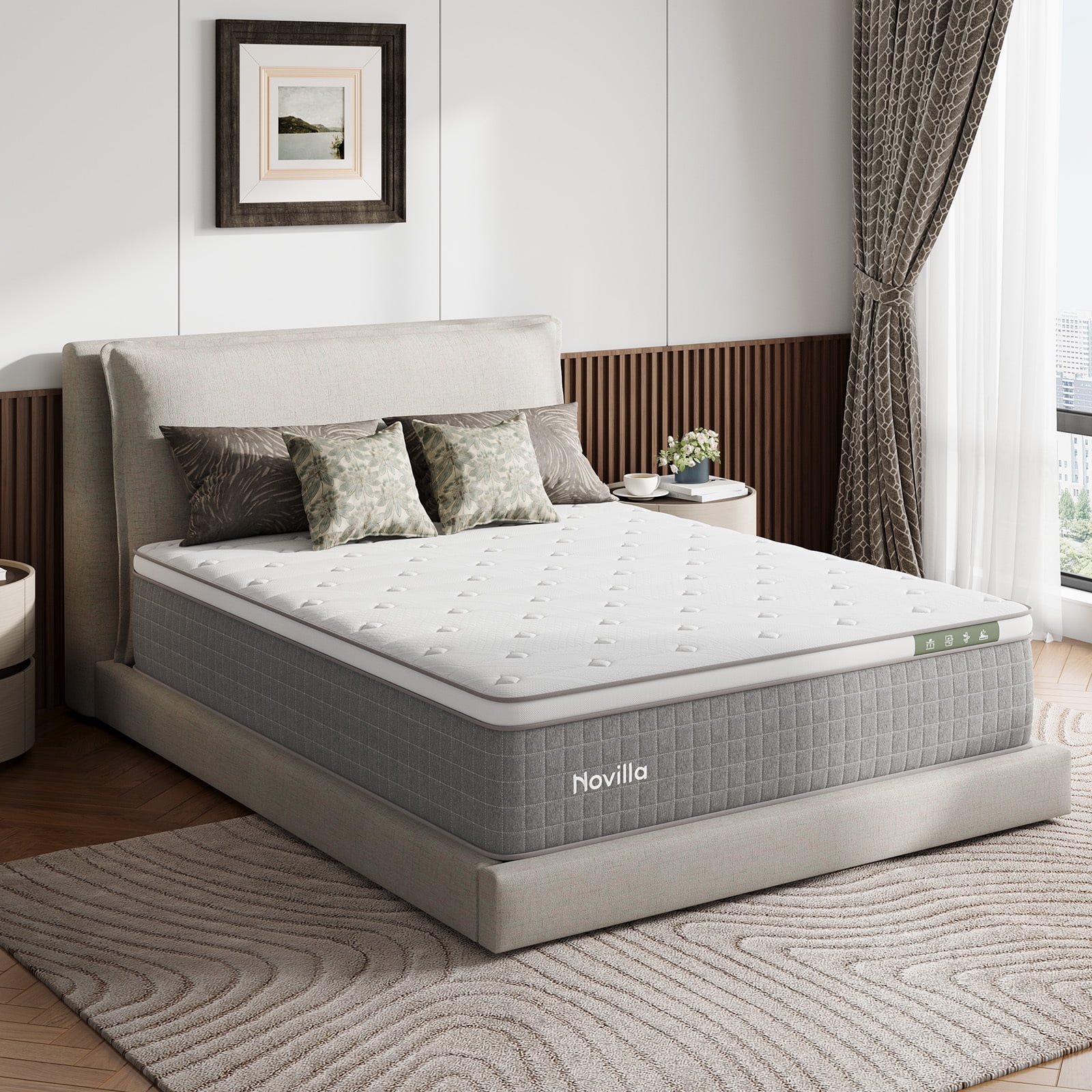 Novilla 14 Inch Queen Size Mattress,Hybrid Queen Mattress with Gel Memory Foam, Cool-to-Touch Nylon Blend & Individually Wrapped Coils for Adaptive Body Support & Motion Isolation