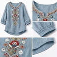 thumbnail image 4 of PBFRDSJ Cotton Linen Tops for Women Lightweight Retro Embroidered 3/4 Sleeve Bohemian Peasant Shirts Plus Size V Neck Casual Summer Beach Boho Tops, 4 of 9