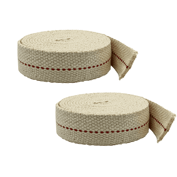 Light Of Mine 7/8" Inch 100% Cotton Flat Wick 6 Foot Roll for Paraffin Oil or Kerosene Based Lanterns and Oil Lamps with Genuine Red Stitch - Pack 2
