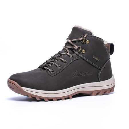 

Men‘s Wear-resistant Waterproof Warm Fleece Shoes Comfortable Insulated Non-slip Snow Boots For Trekking Hiking Dark Brown Winter