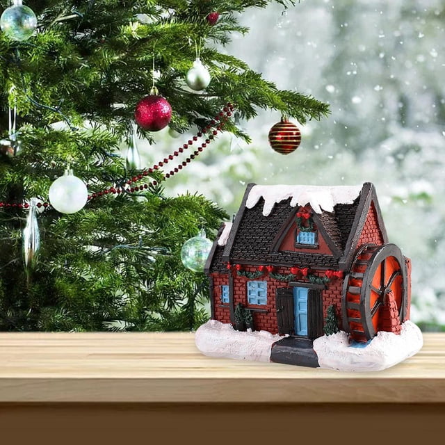 Adornos en miniatura de Navidad con luz, jardín de hadas, adornos en miniatura encantadores, pequeña Villa de Navidad, casa, ños perfecl Casa de miniaturas de resina