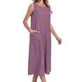 thumbnail image 5 of Laqbezok Women's Sleeveless Cotton Linen Dress, Casual Round Neck Loose Fit Midi Sundress with Pockets, Boho A-Line Tank Gown, 5 of 8