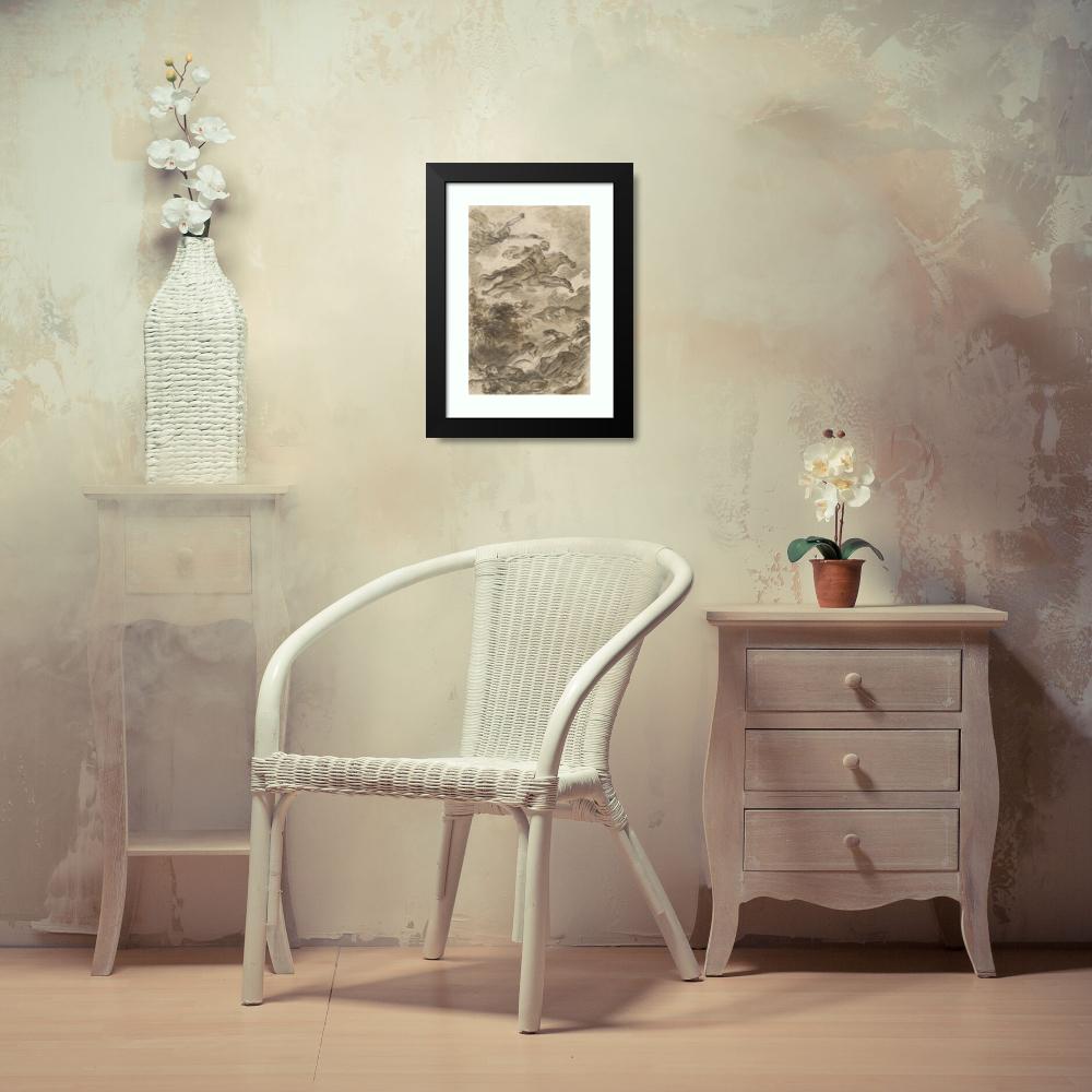 Jean-Honoré Fragonard 11x14 Black Modern Framed Museum Art Print Titled - Rinaldo, Astride Baiardo, Flies off in Pursuit of Angelica (C. 1795)