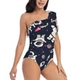 thumbnail image 5 of Balery Cartoon Spaceship One Shoulder Swimsuits for Women Ruffle Swimsuits Tummy Control One Shoulder Bathing Suits-Large, 5 of 8