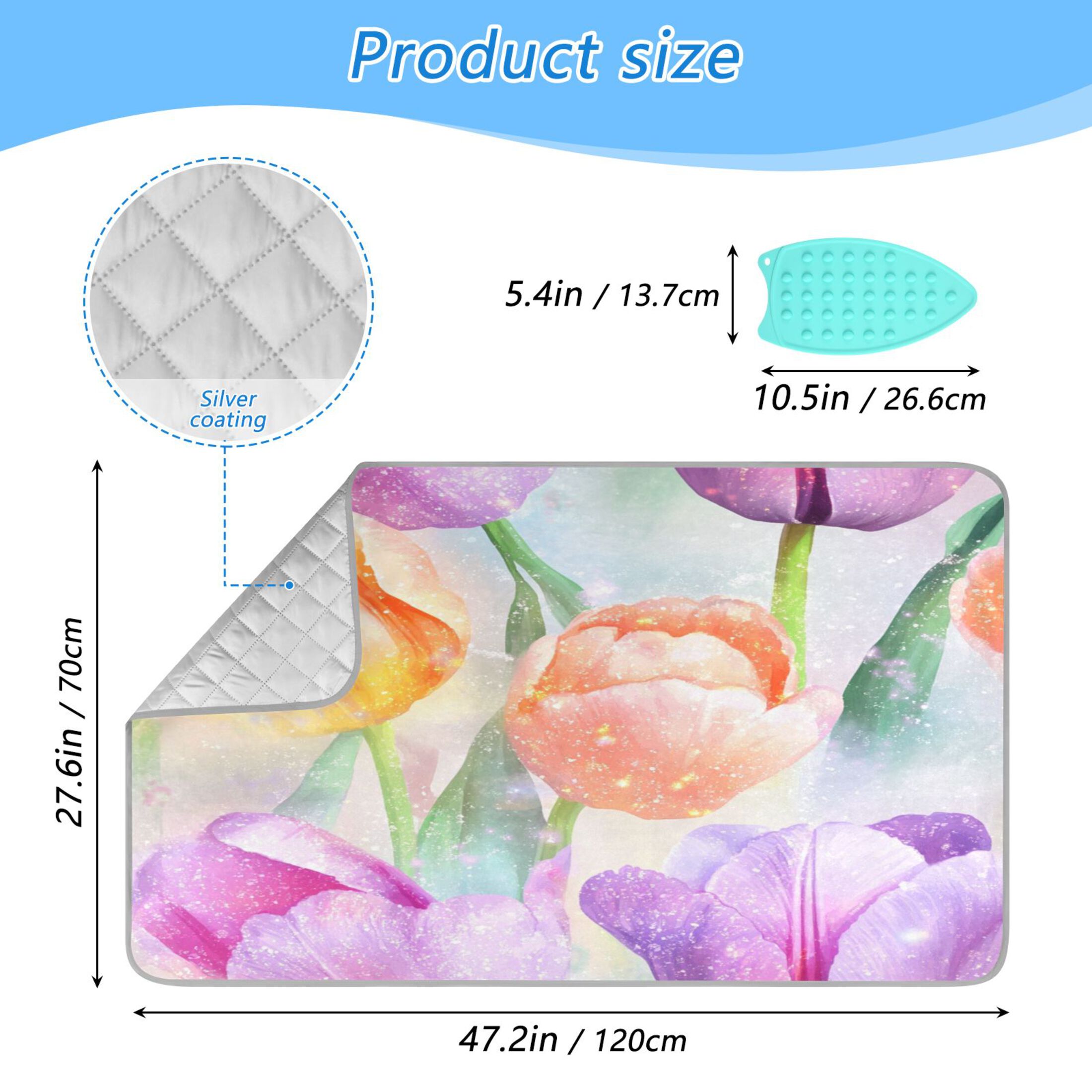 Ironing Mat Portable Ironing Blanket for Table Top Travel Ironing Pad for Washer Dryer 27.6" x 47.2" Tulips Watercolor Art Style