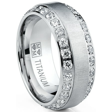 Men's Titanium Dome Brushed Finished Wedding Band Engagement Ring with Cubic Zirconia,