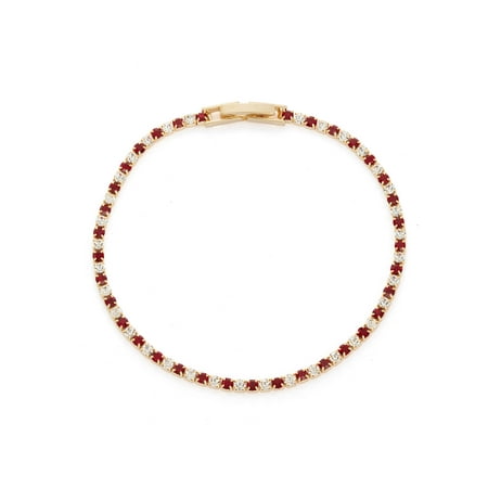 - 14K Gold Plated Single Row Tennis Bracelet with Alternating Austrian Crystals