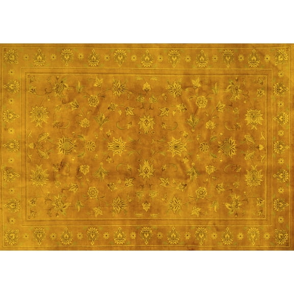 Ahgly Company Machine Washable Indoor Rectangle Persian Yellow Traditional Area Rugs, 5' x 7'