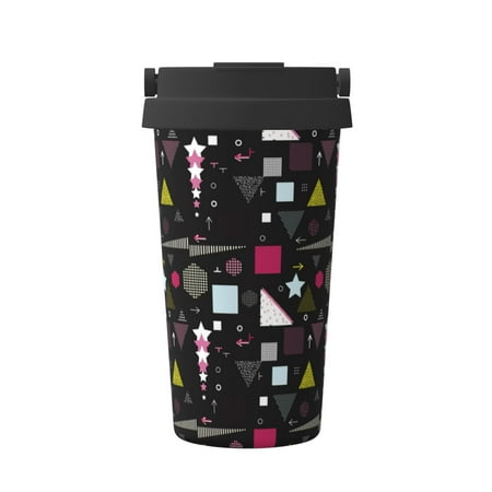 

Qekee Colorful Geometry Print Insulated Coffee Mug Coffee Tumbler Cup Thermos Mug Water Bottle with Handle & Flip