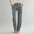 thumbnail image 2 of Horkkom Linen Pants Women Trendy Summer Straight Leg Pants Solid Color Casual Pants with Pockets Drawstring S, 2 of 6