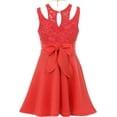 thumbnail image 2 of Little Girls Sleeveless Floral Lace Cut Out Shoulder Holiday Party Flower Girl Dress Coral 6 (J21KS14), 2 of 3