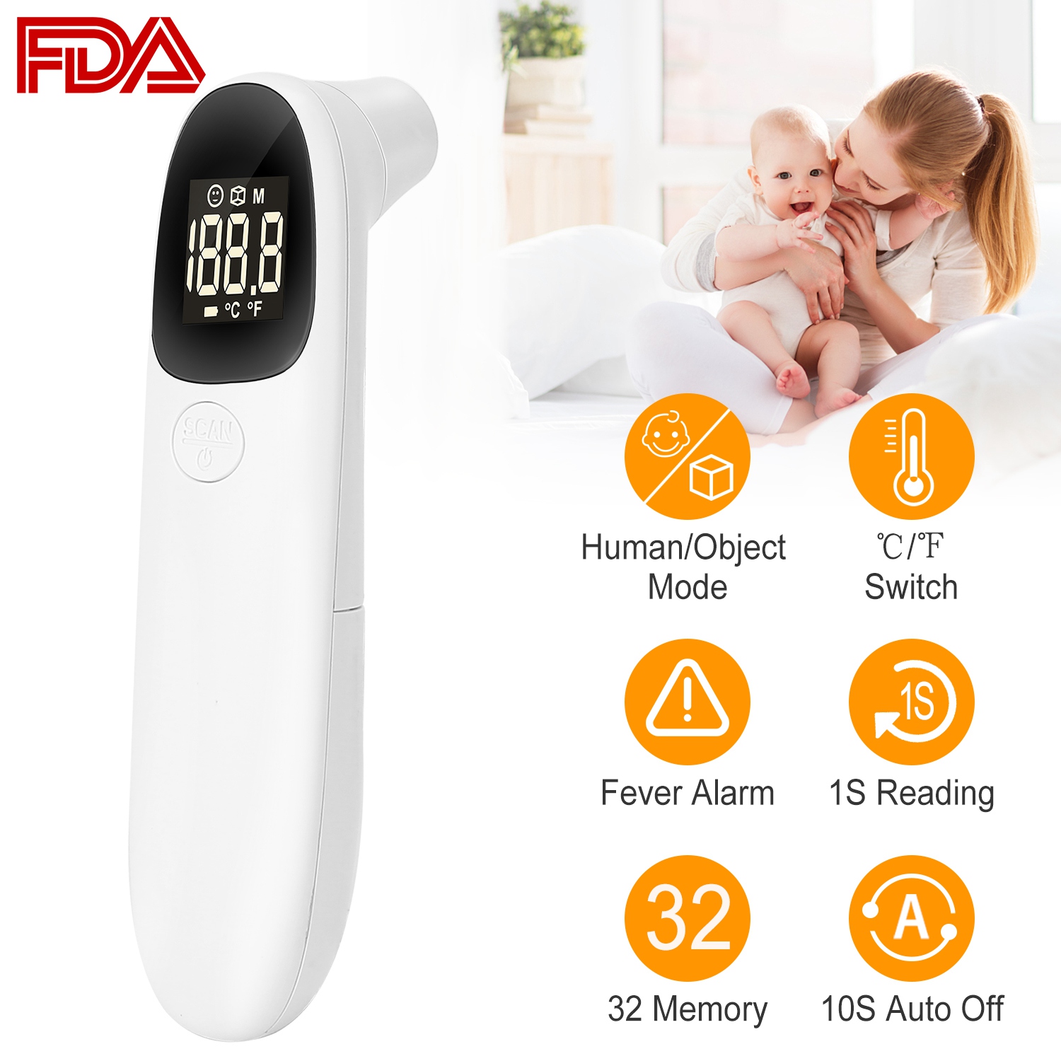 BingZun Digital Infrared Thermometer Noncontact Forehead Object Thermometer