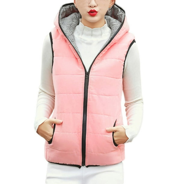 Womens Coats And Jackets Clearance Womens Solid-Color Hooded Vest For Women  In A Short Cotton-Padded Jacket Pink M-2XL JCO 