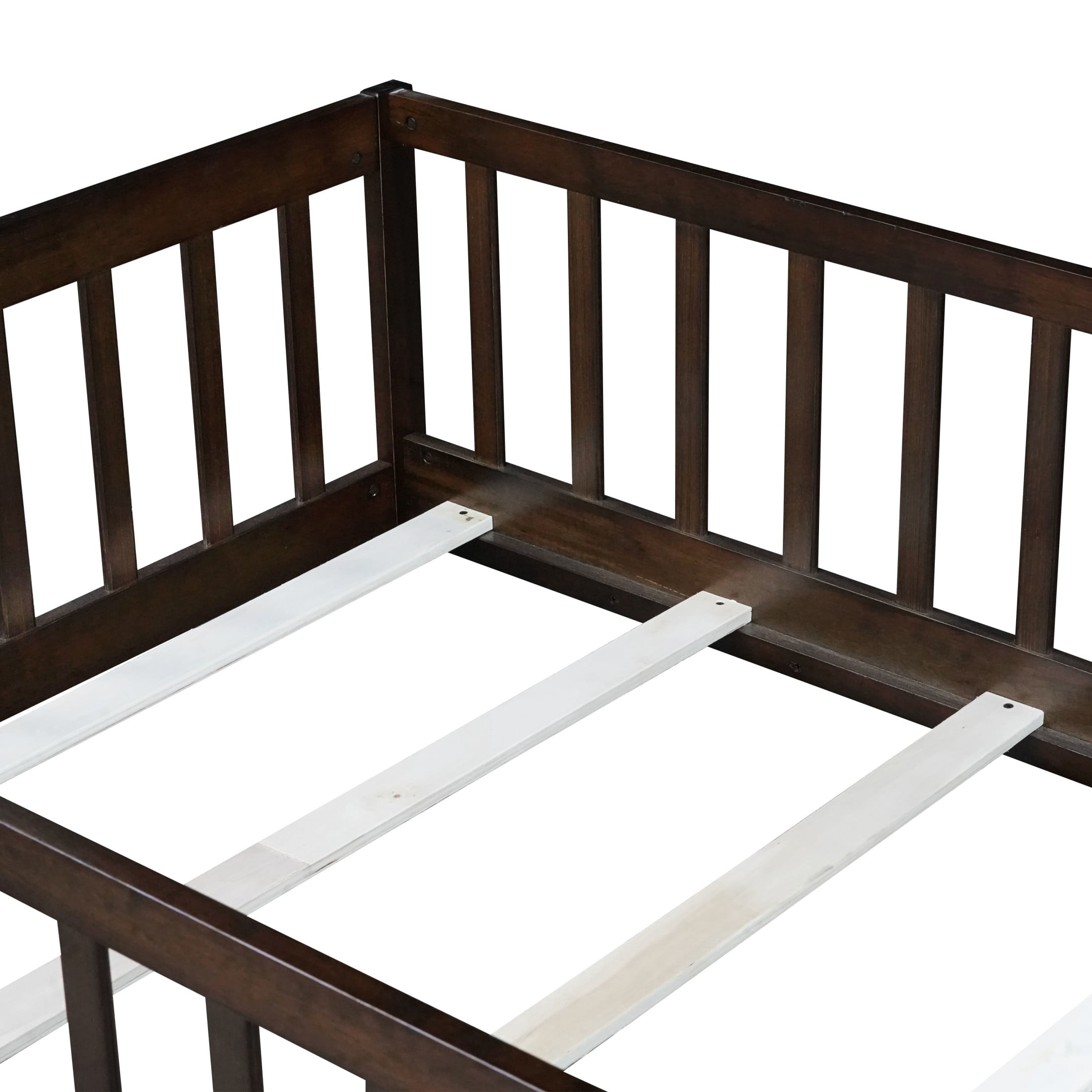 Noble House Mira Twin Floor Bed with Fence and Door, Sturdy Rubber Wood Montessori Bed Frame, Kid's Room, Espresso