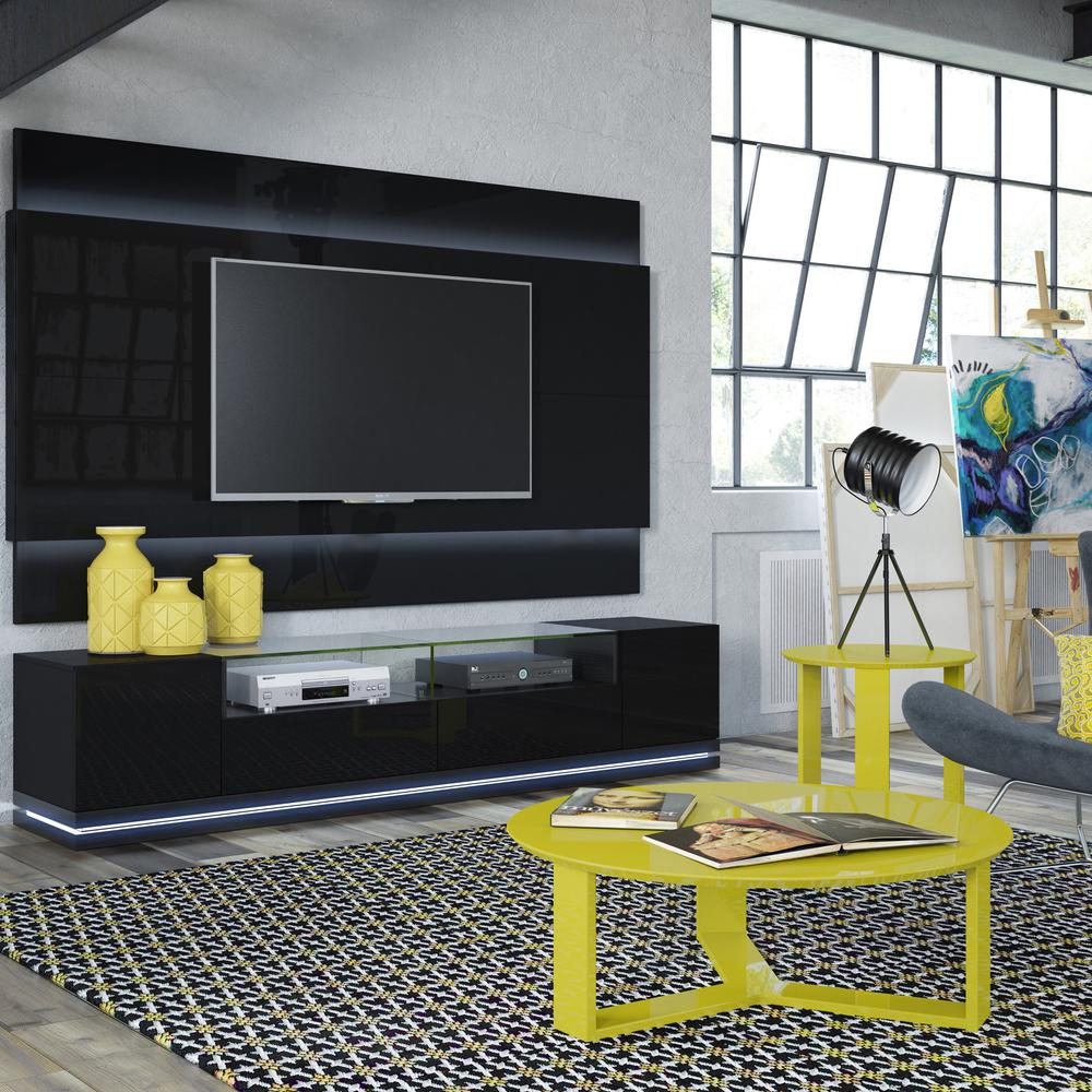 Manhattan Comfort Vanderbilt TV Stand and Cabrini 2.2 Floating Wall TV Panel in Black Gloss and Black Matte - image 2 of 9