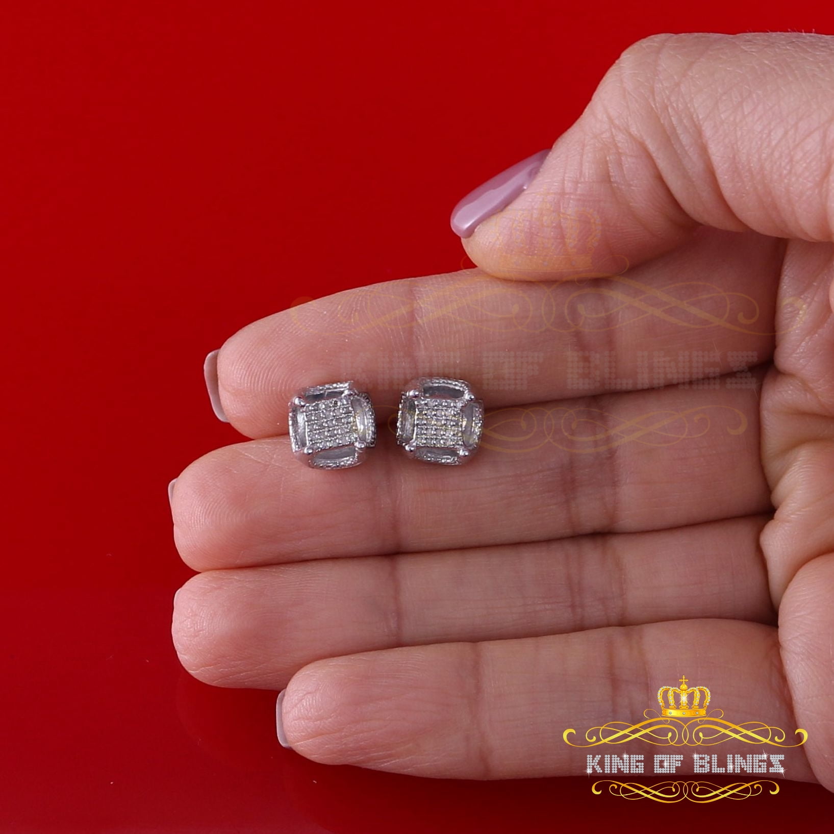 King of Bling's Women's Stud In 925 White Sterling Silver 0.15ct Diamond Stud Men's Earrings