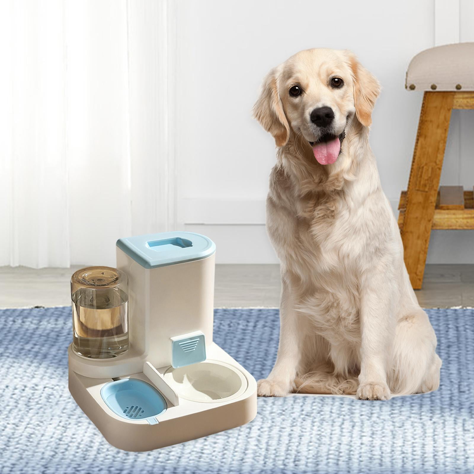 Automatic Cat Feeder Feeder and Waterer Set 2 in 1 Design Feeding Station Gravity Refill Kitten Container Drinker Feeder Detachable Bowl Blue