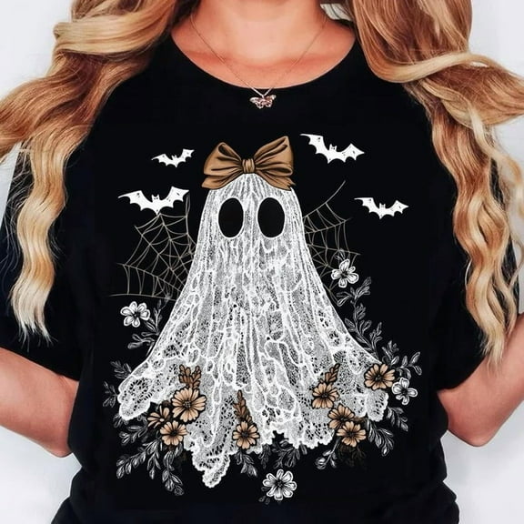 Cute Lace Ghost T-shirt, Boo In Boojee, Halloween Boo Lace Bow Shirt, Halloween Shirt, Boo Ghost Shirt , Cute Boo Halloween TH140603