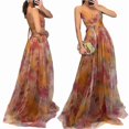thumbnail image 2 of Women'S Floral Strappy Dress Low Cut Tie Front High Waist Slit Maxi Printed Summer Dress Orange S, 2 of 7