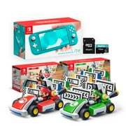 Nintendo Switch Console and Kart Holiday Combo: Nintendo Switch Lite Turquoise 32GB Console, Mario Kart Live: Home Circuit - Mario Set and Luigi Set, Mytrix 128GB MicroSD Card with Adapter