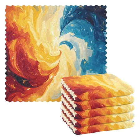 

6 Pieces Thickened Double Polyester Fleece Kitchen Towel - 28x28cm Strongly Absorb Water & Oil Stain Removal，Small Gust Of Wind