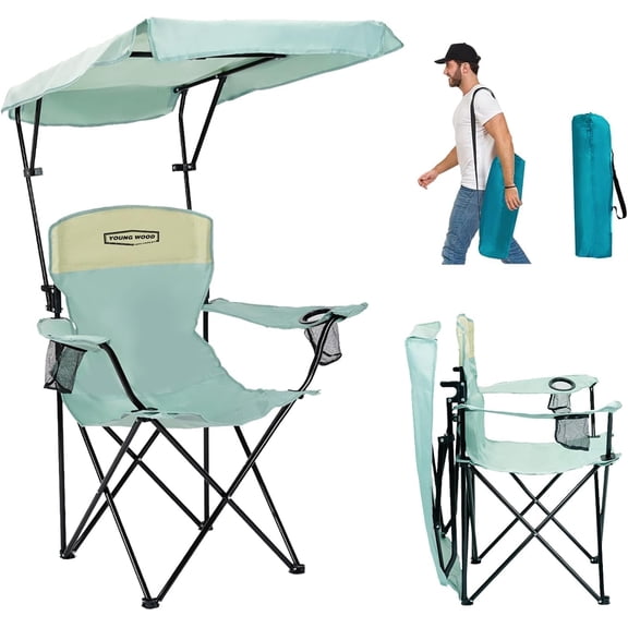Camping Chair with Canopy, Beach Chair with Shade,Portable,Lightweight Oversized for All, Easy to Open and Close Without Installation, Side Pocket Design for All Outdoor Activities,Blue
