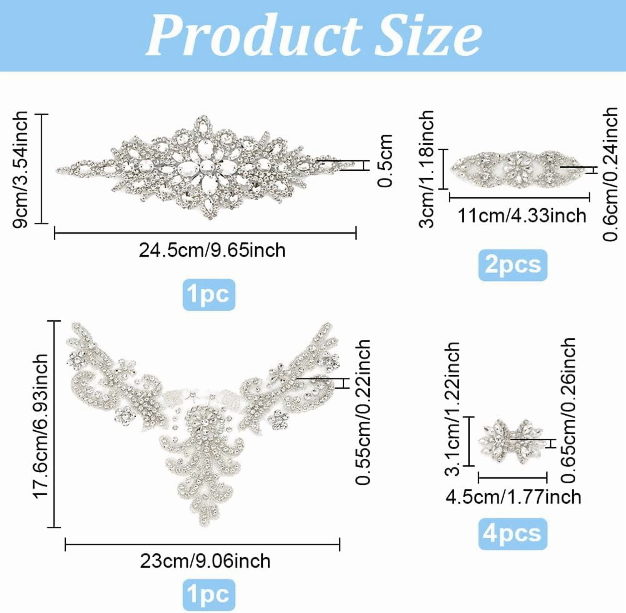 8 PCS 4Style Rhinestone Applique Wedding Rhinestone Appliques Iron on/Sew on Bridal Patches Silver Bridal Appliques for Wedding Dress Belt Decoration diy