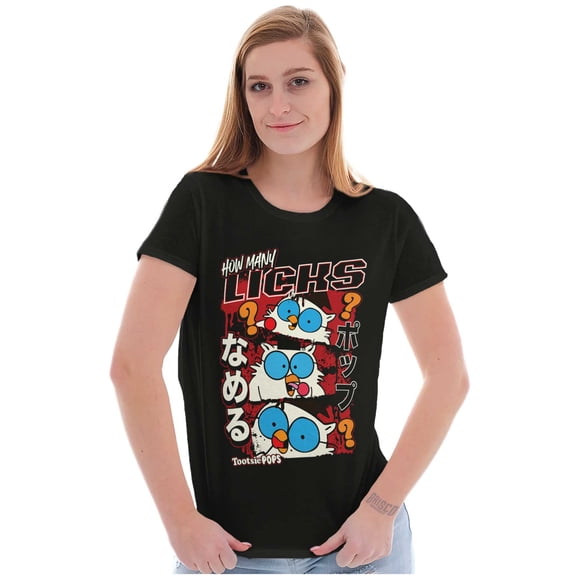 Tootsie Pop Owl Kanji How Many Licks Womens Slim Fit Graphic Tee Brisco Brands S