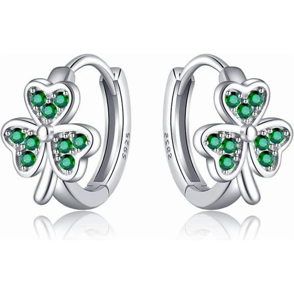 925 Sterling Silver Green Love Clover Hoop Earrings for Women Teens Irish Shamrock Huggie Earrings for Summer