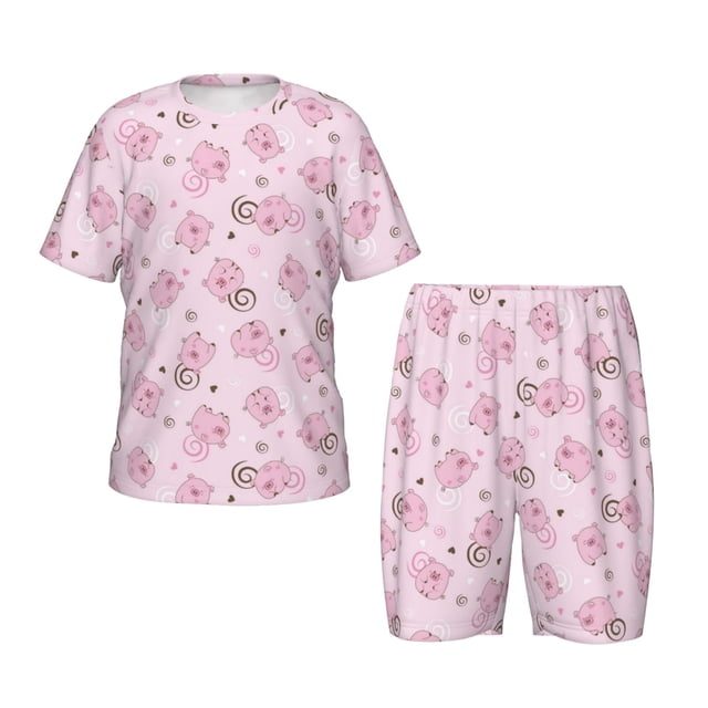 Balery Cute Pig Conjunto de Pijama Infantil de Manga Corta con Estampado – Ropa de Dormir de Algodón Suave-Medium