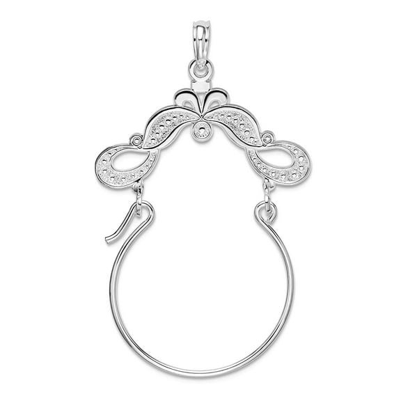 925 Sterling Silver Polished Beaded Scroll Design Charm Holder 39.3mm long Pendant Necklace for Women
