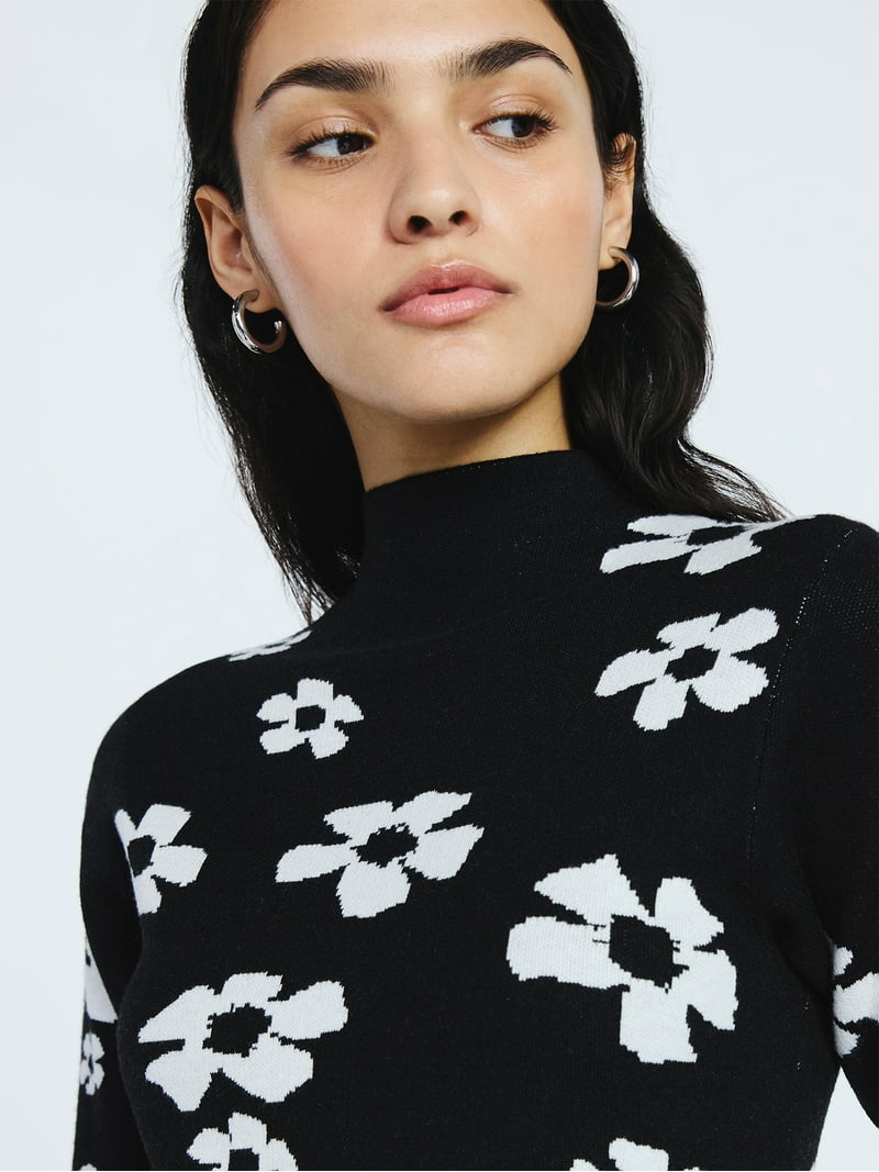 Scoop Women's Jacquard Floral Sweater Mini Dress with Short