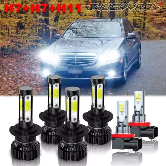 For Mercedes-Benz E350 E550 2008-2013 - 6x 6000K White LED Headlight   Fog Light Bulbs Kit