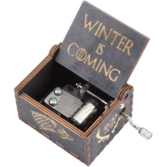 Wooden Hand-cranked Music Box, Mini Carved Wood Music Box Suitable for Home Decoration Musical Toys(Black)